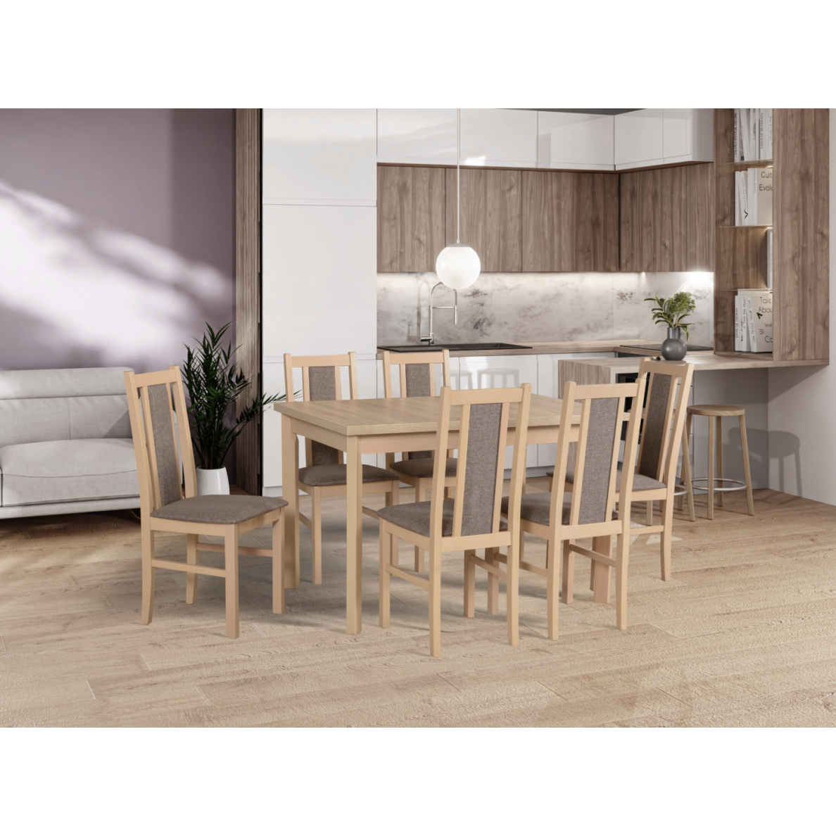 Valgomojo komplektas [6 vnt. Kėdės Bos14+ Stalas Max5P]