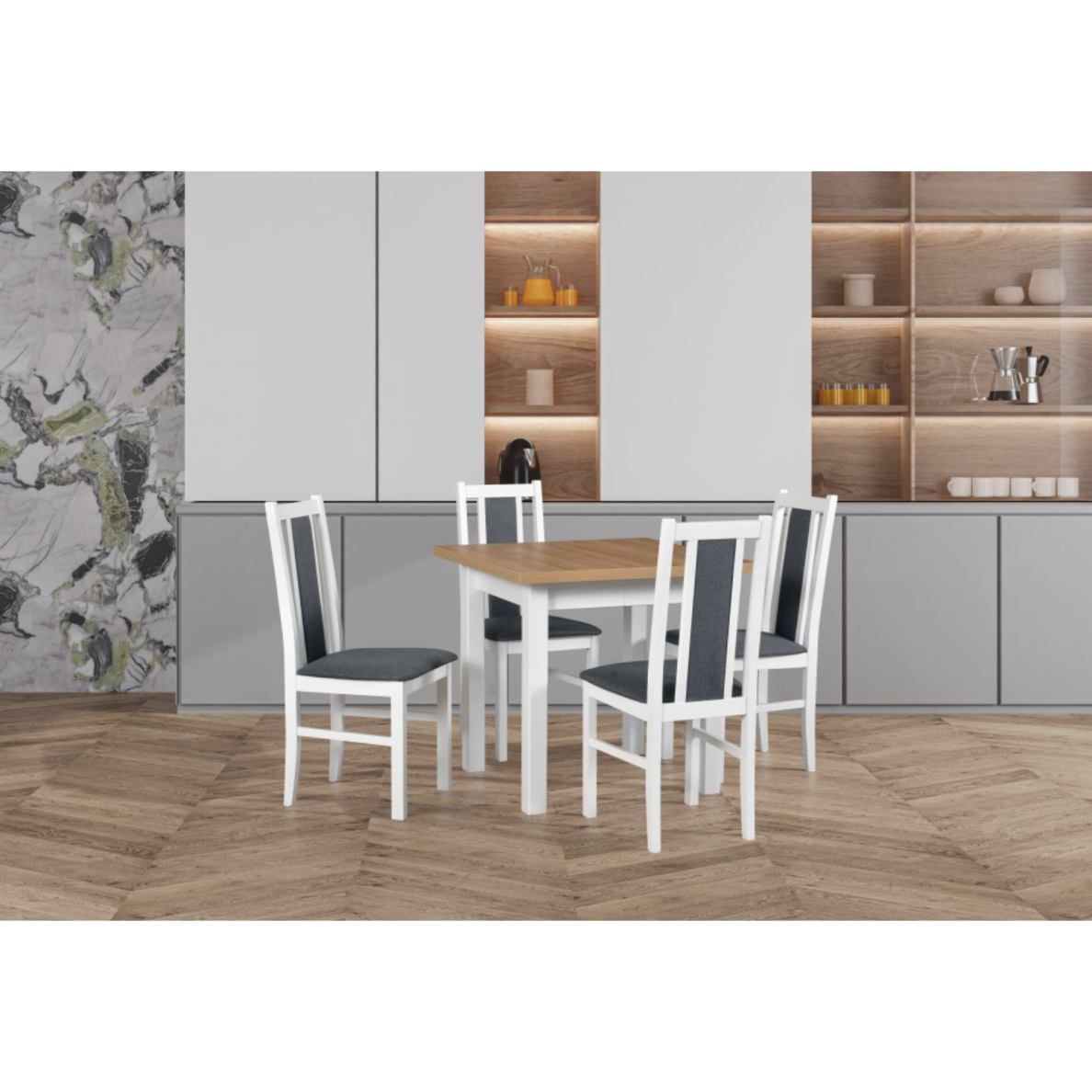 Valgomojo komplektas [4 vnt. Kėdės Bos14+ Stalas Max8]