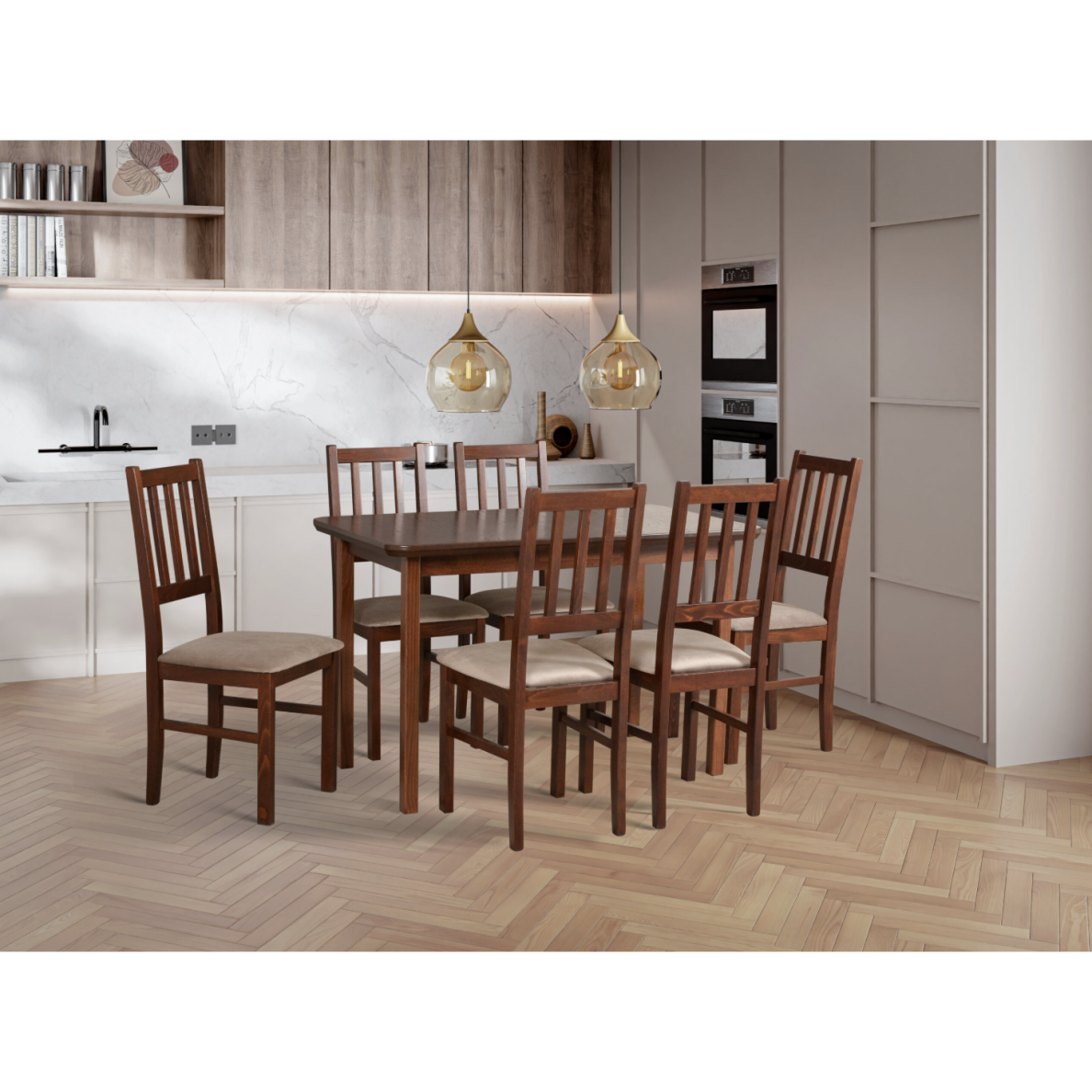 Valgomojo komplektas [6 vnt. Kėdės Bos4+ Stalas Max4]