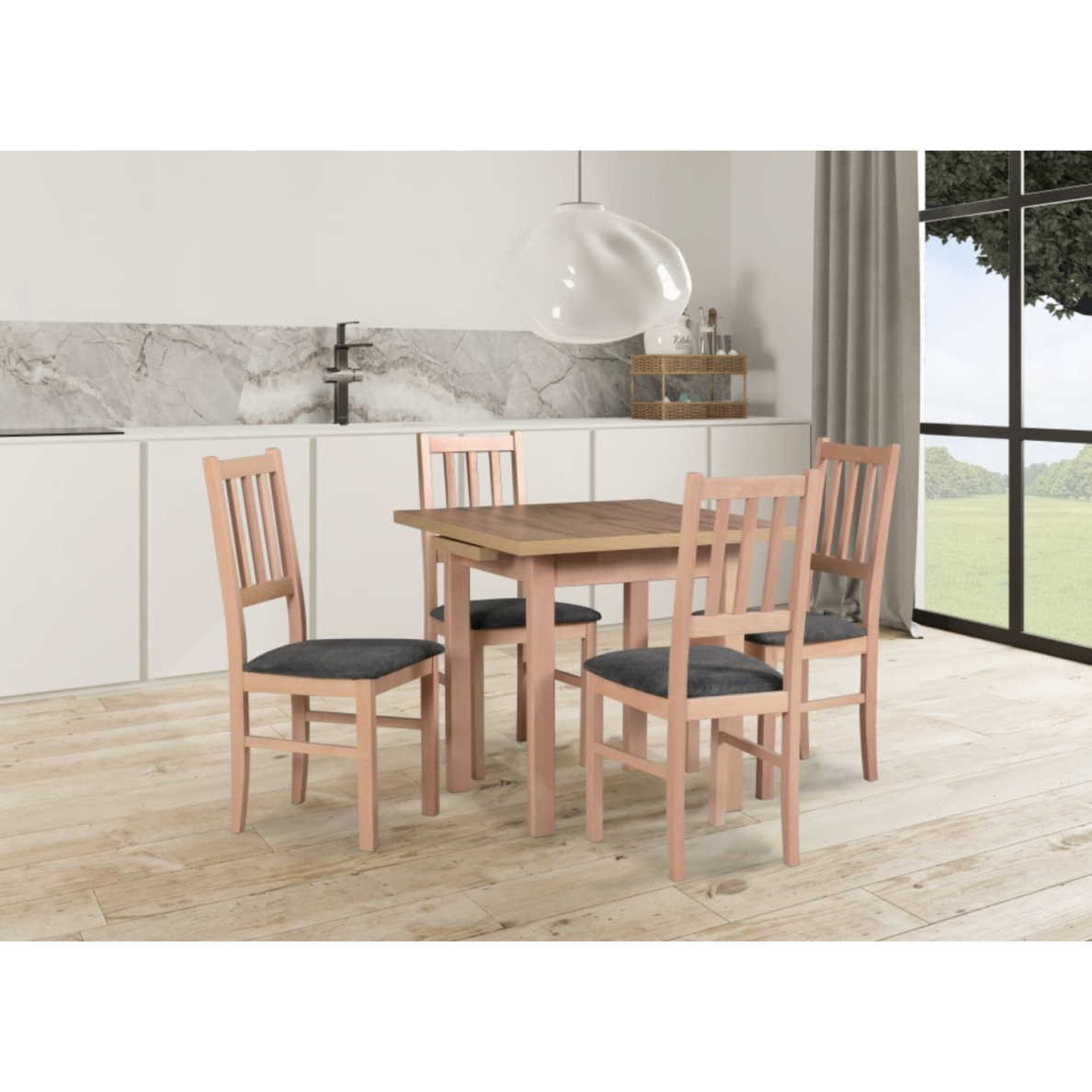 Valgomojo komplektas [4 vnt. Kėdės Bos4+ Stalas Max7]