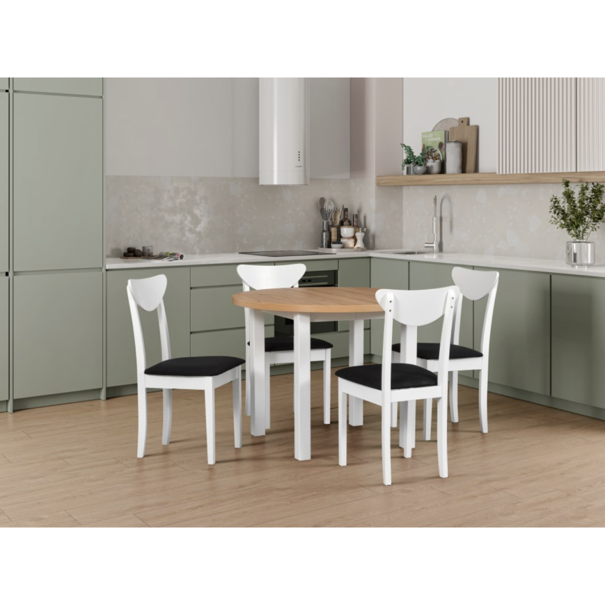 Valgomojo komplektas [4 vnt. Kėdės Hugo3+ Stalas Poli4]