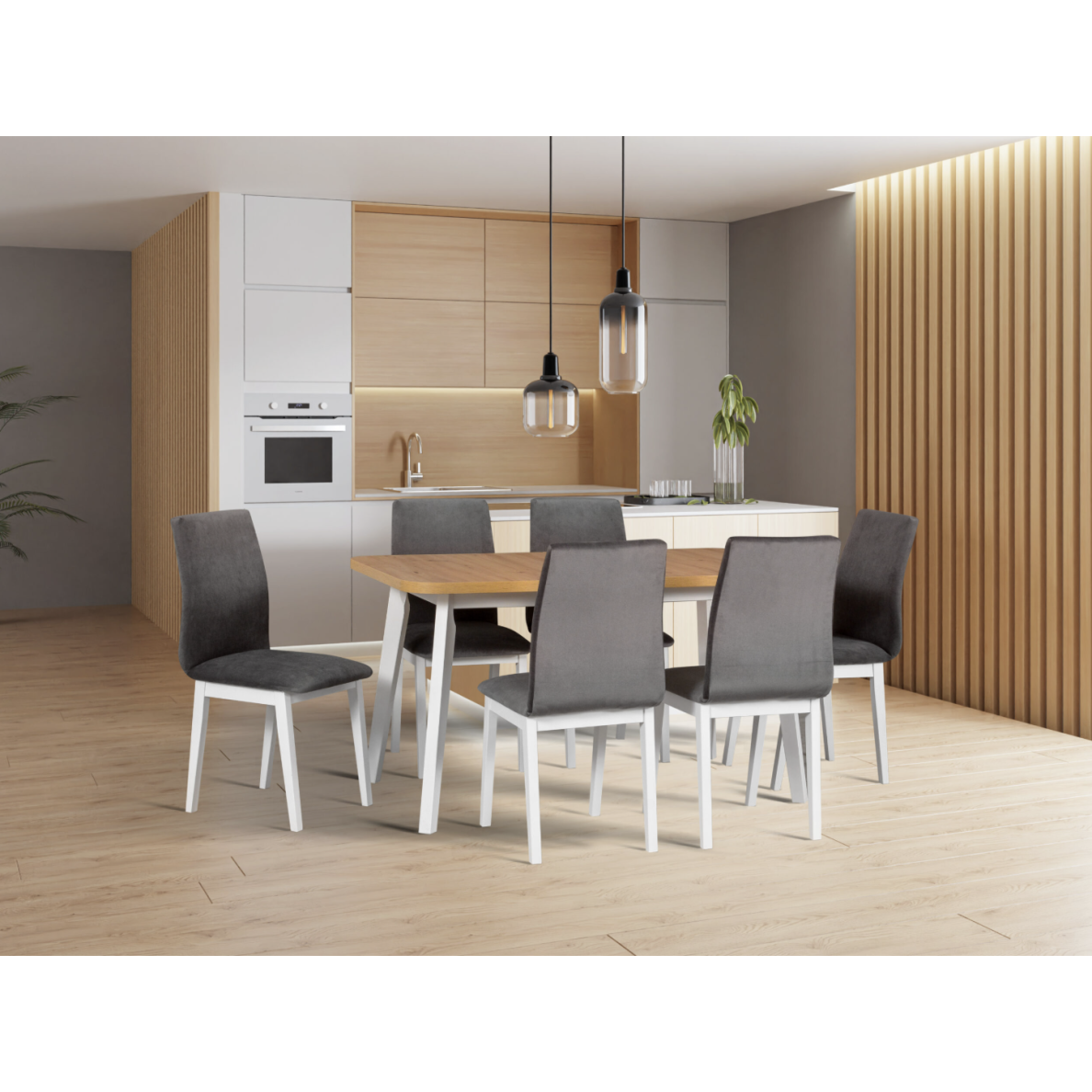 Valgomojo komplektas [6 vnt. Kėdės Luna1 + Stalas Oslo6]