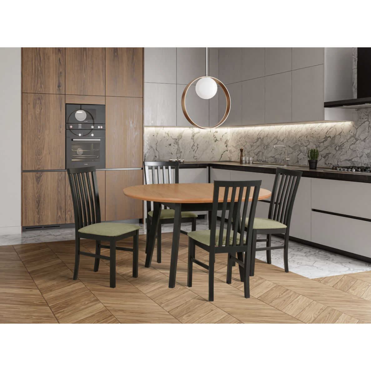 Valgomojo komplektas [4 vnt. Kėdės Milano1+ Stalas Oslo4]