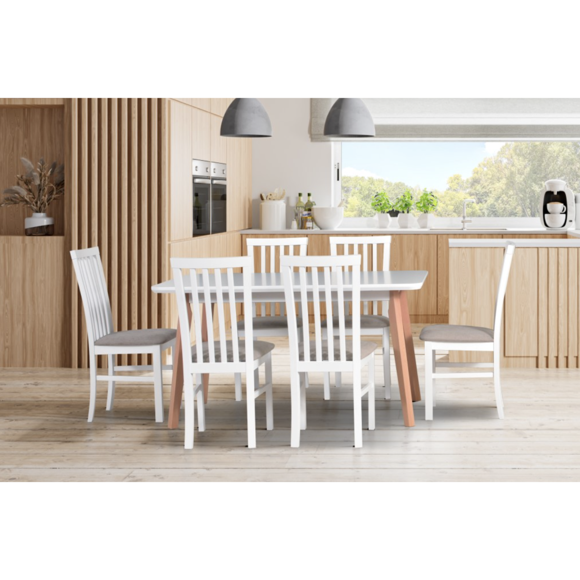 Valgomojo komplektas [6 vnt. kėdės Milano1+ Stalas Oslo8]