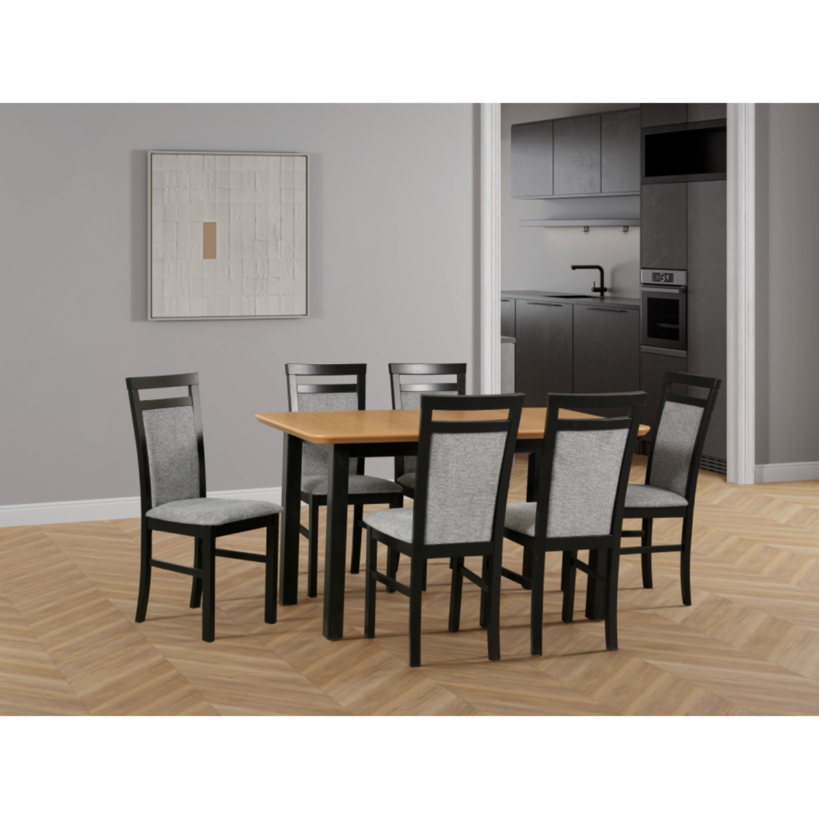 Valgomojo komplektas [6 vnt. Kėdės Milano5+ Stalas Wenus2S]