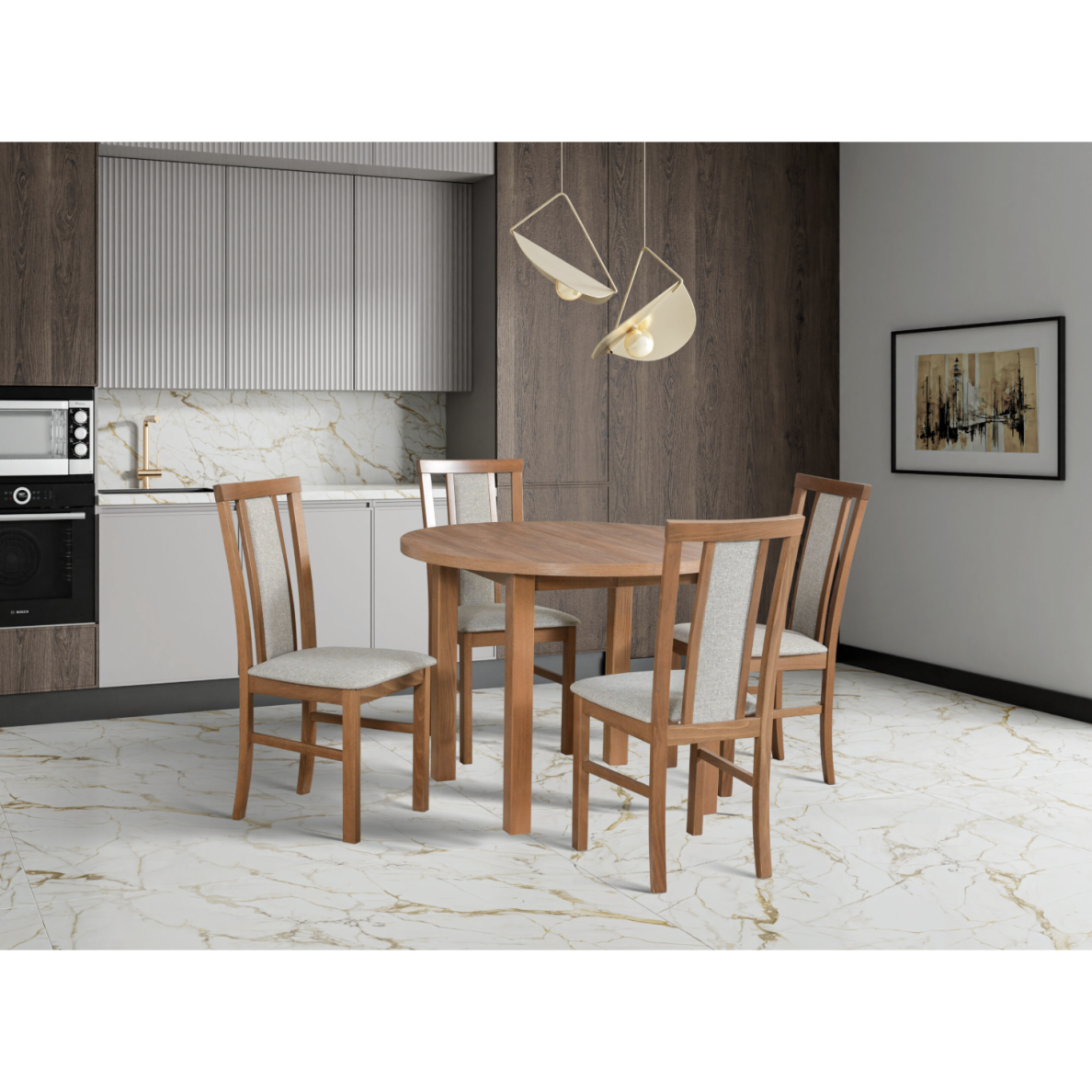 Valgomojo komplektas [4 vnt. kėdės Milano7+ Stalas Poli4]