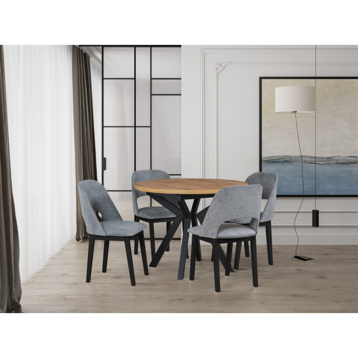 Valgomojo komplektas [4 vnt. Kėdės Monti2+ Stalas Ikon7]