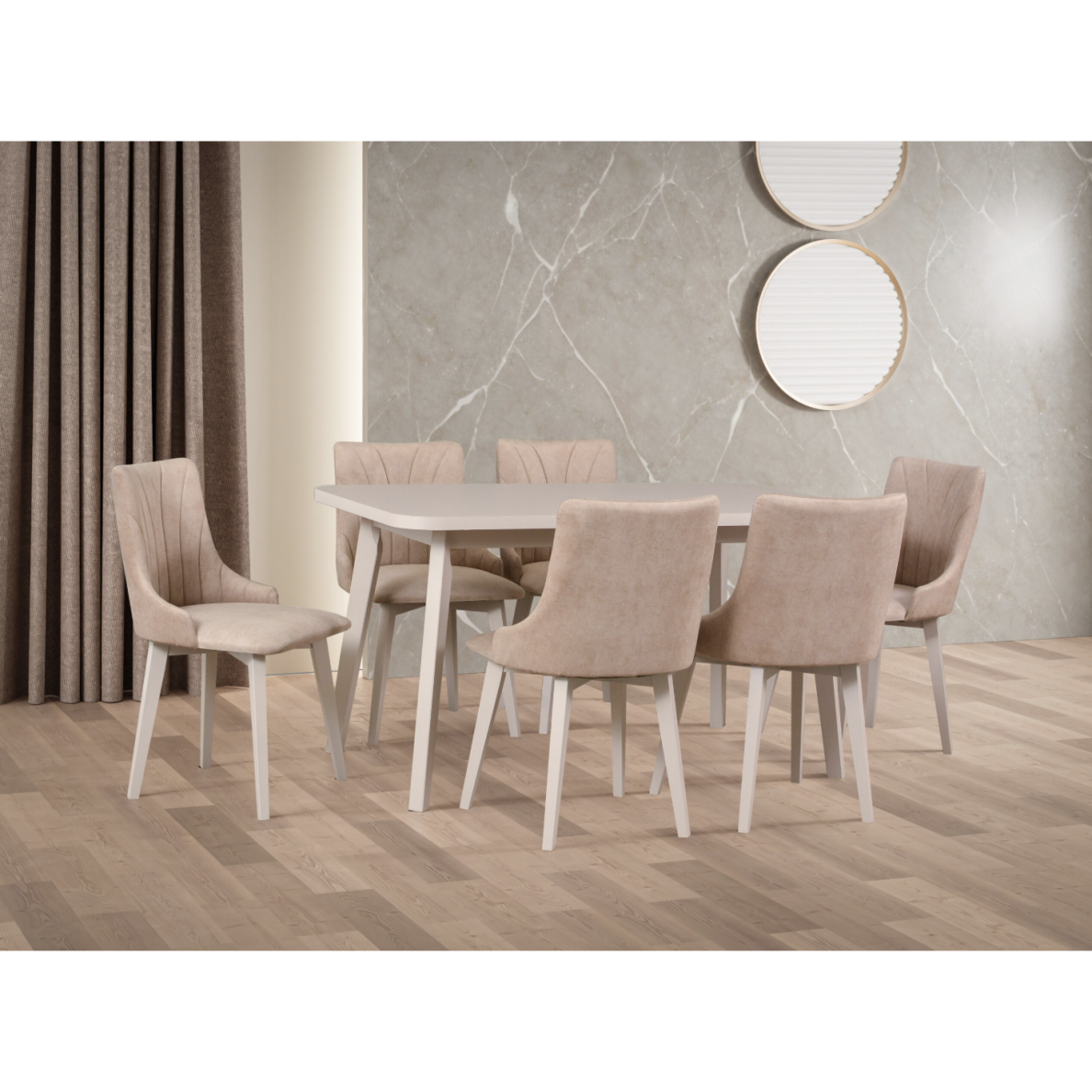 Valgomojo komplektas [6 vnt. Kėdės Monti5+ Stalas Oslo6]