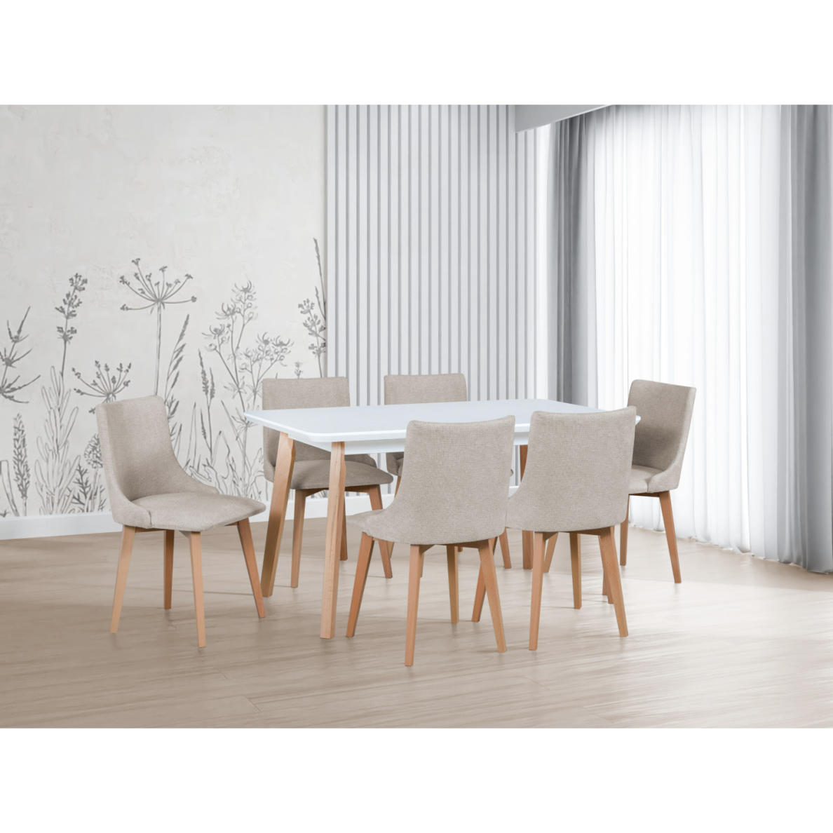 Valgomojo komplektas [6 vnt.Kėdės Monti5+ Stalas Oslo7]