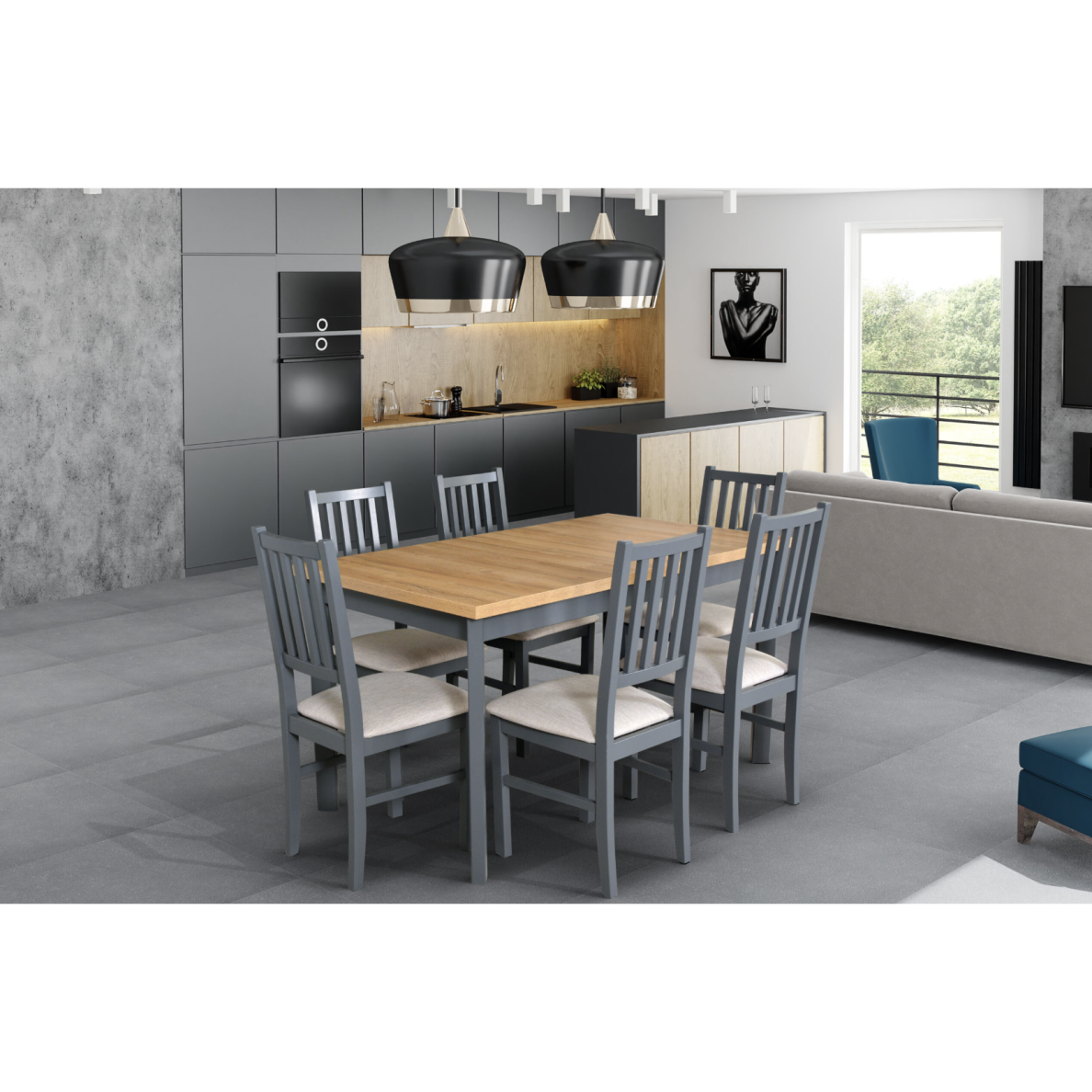 Valgomojo komplektas [6 vnt. Kėdės Nilo7 + Stalas Modena1P]