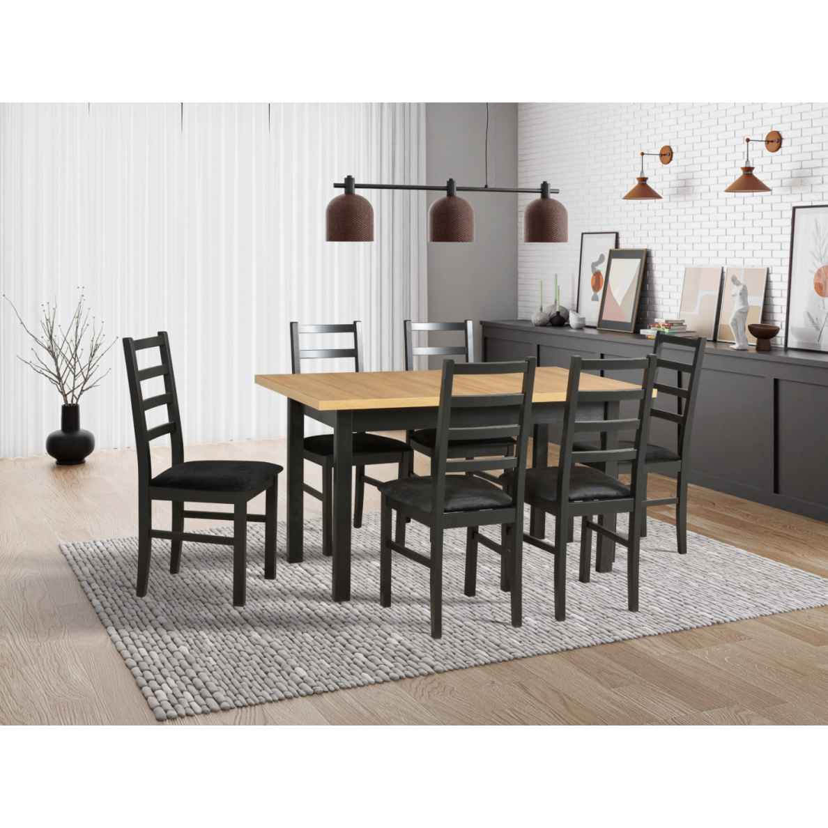 Valgomojo komplektas [6 vnt. Kėdės Nilo8+ Stalas Modena 1XL]