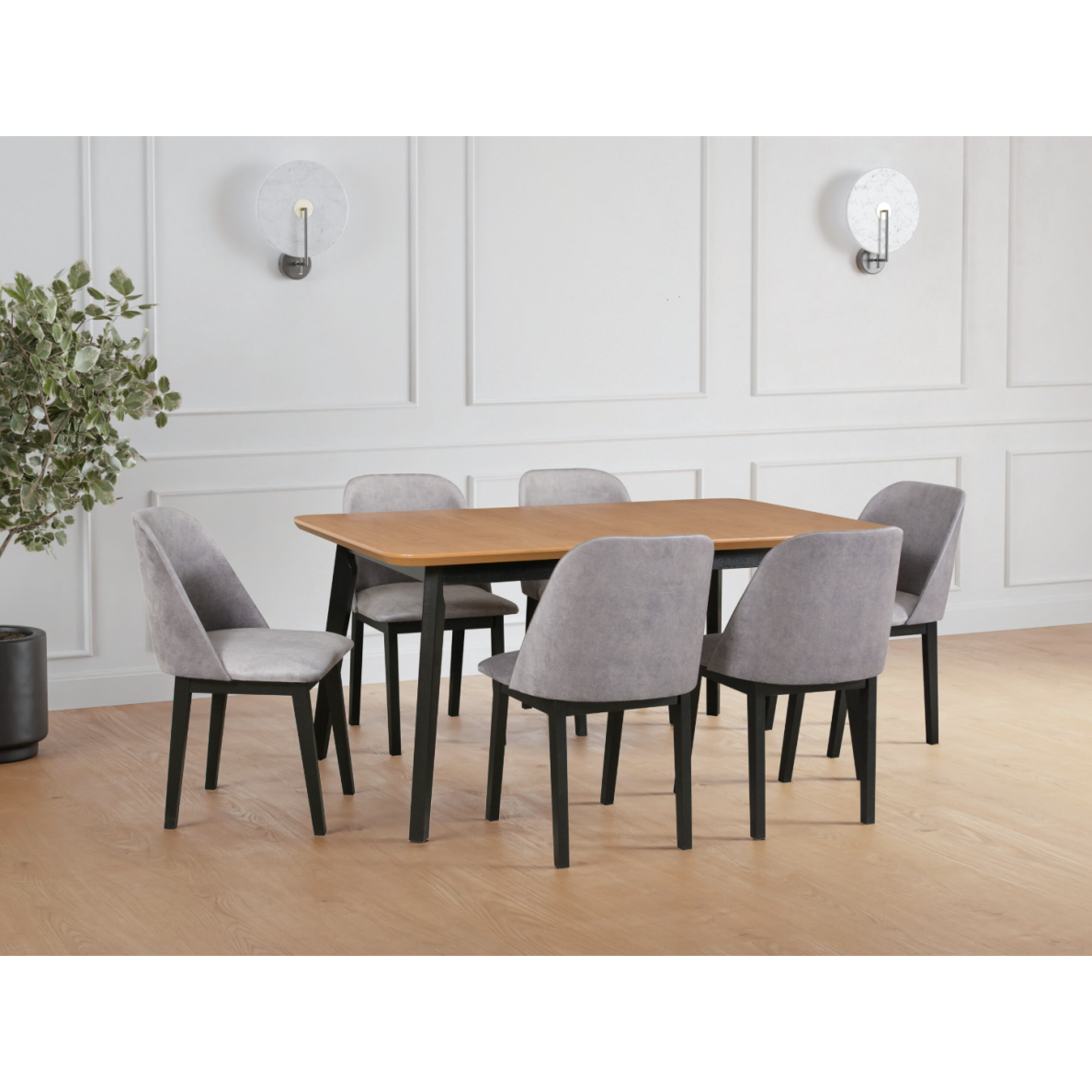 Valgomojo komplektas [6 vnt. Kėdės Monti1+ Stalas Oslo8]