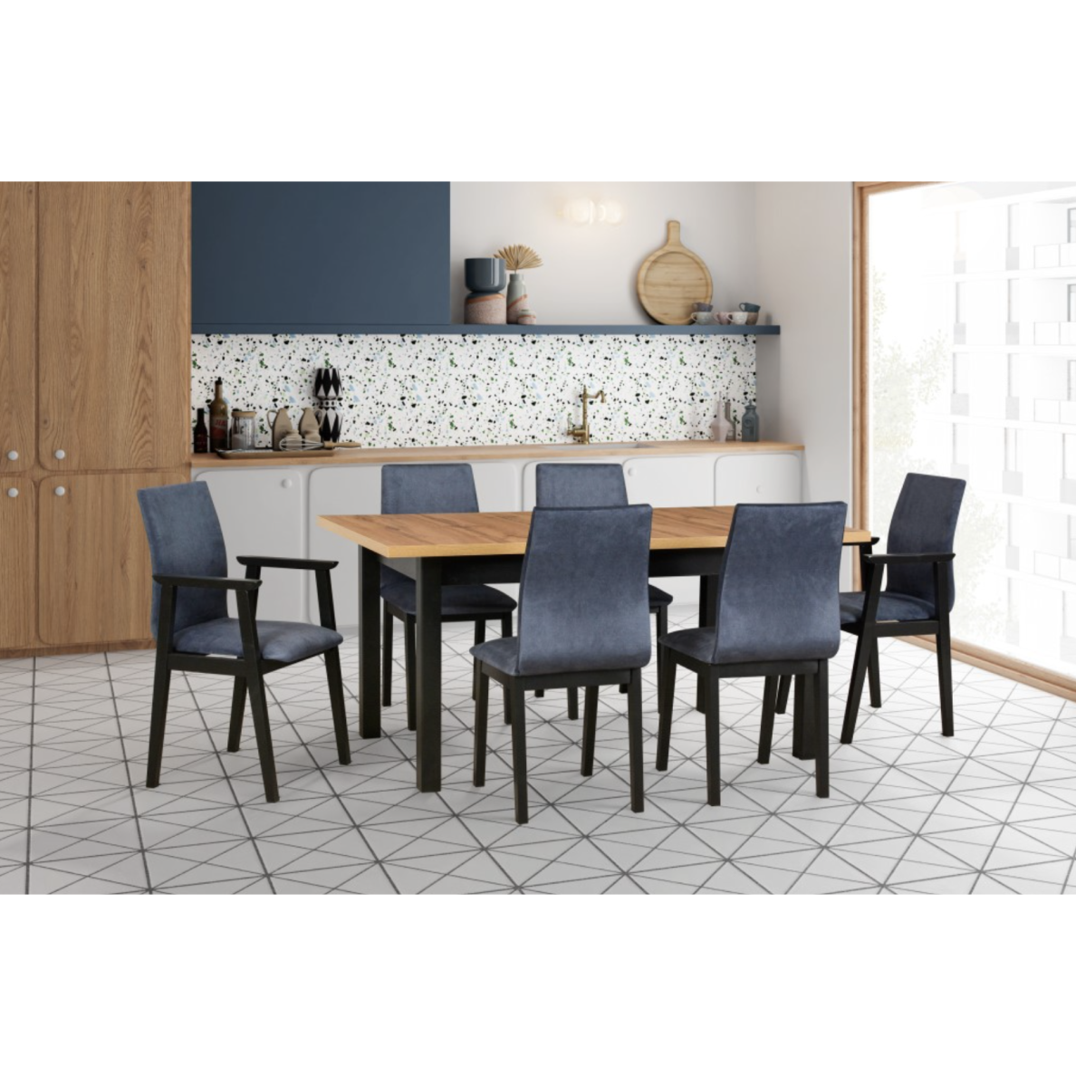 Valgomojo komplektas [6 vnt. Kėdės Luna1+ Stalas Modena2XL]