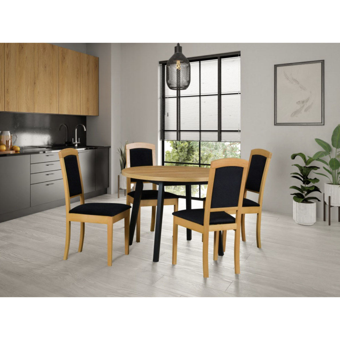 Valgomojo komplektas [4 vnt. Kėdės Roma14 + Stalas Oslo3]