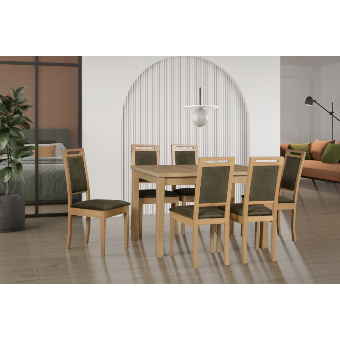 Valgomojo komplektas [6 vnt. kėdės Roma15+ Stalas Modena1]