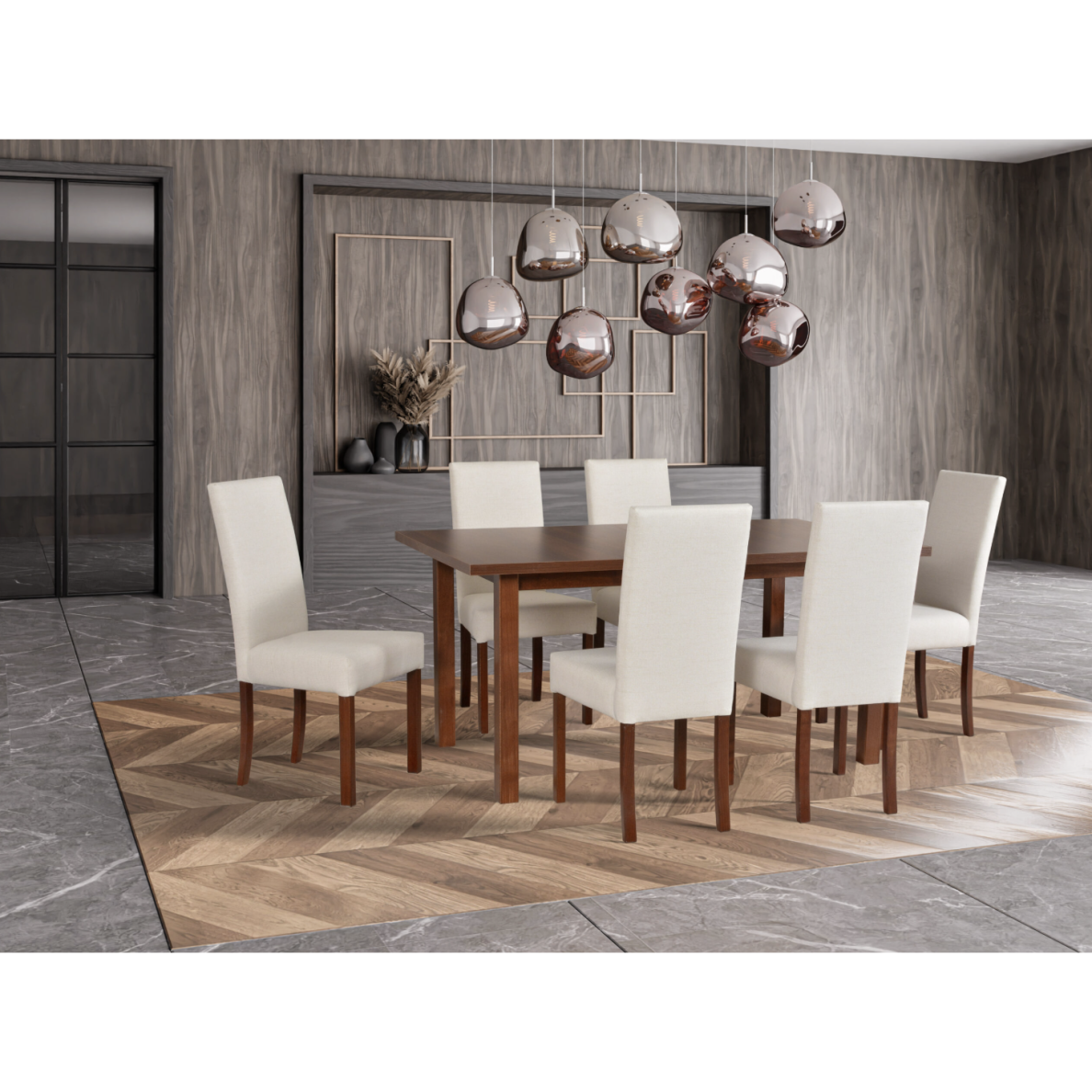 Valgomojo komplektas [6 vnt. Kėdės Roma2 + Stalas Modena2]