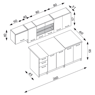 Virtuvės komplektas PERLA 260 2 Virtuvės komplektas PERLA 260 2