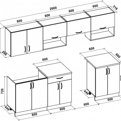 Virtuvės komplektas VIOLA 260 balta 1 Virtuvės komplektas VIOLA 260 balta 1